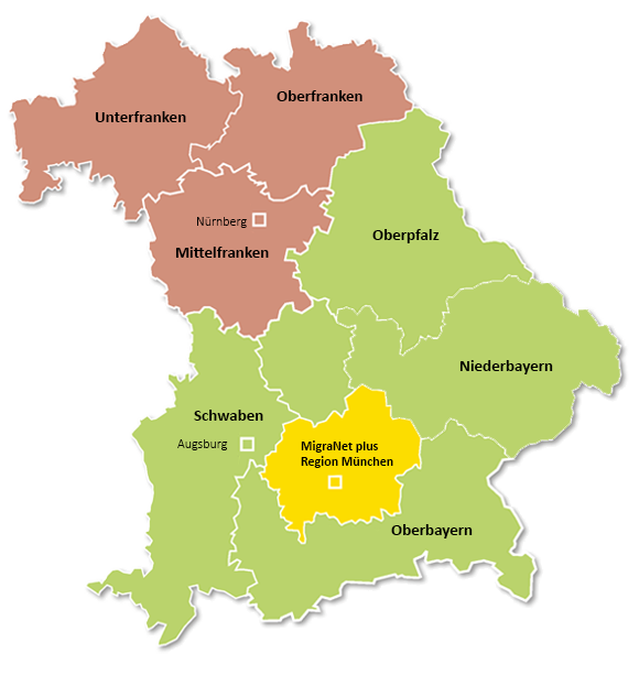 Bayernkarte IQ RegionaleIntegrationsnetzwerke MigraNetplus